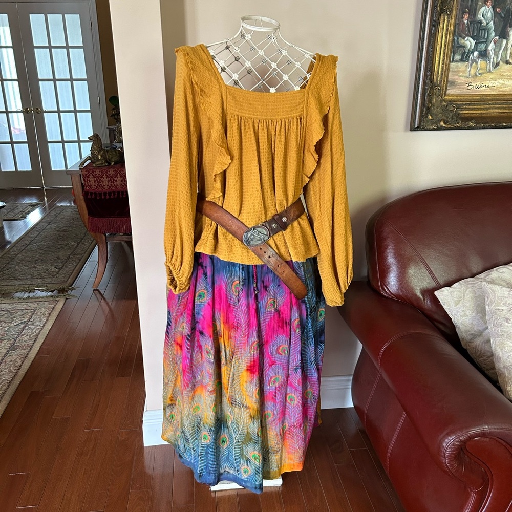 Yellow Blouse with Colorful Skirt large or X-Large